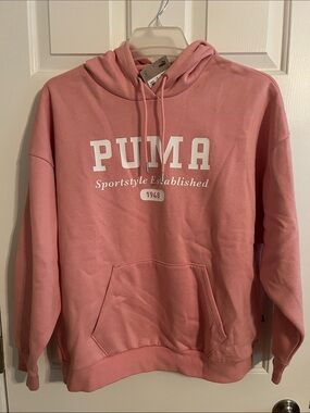 Puma Pink Pullover Hoodie with White Logo